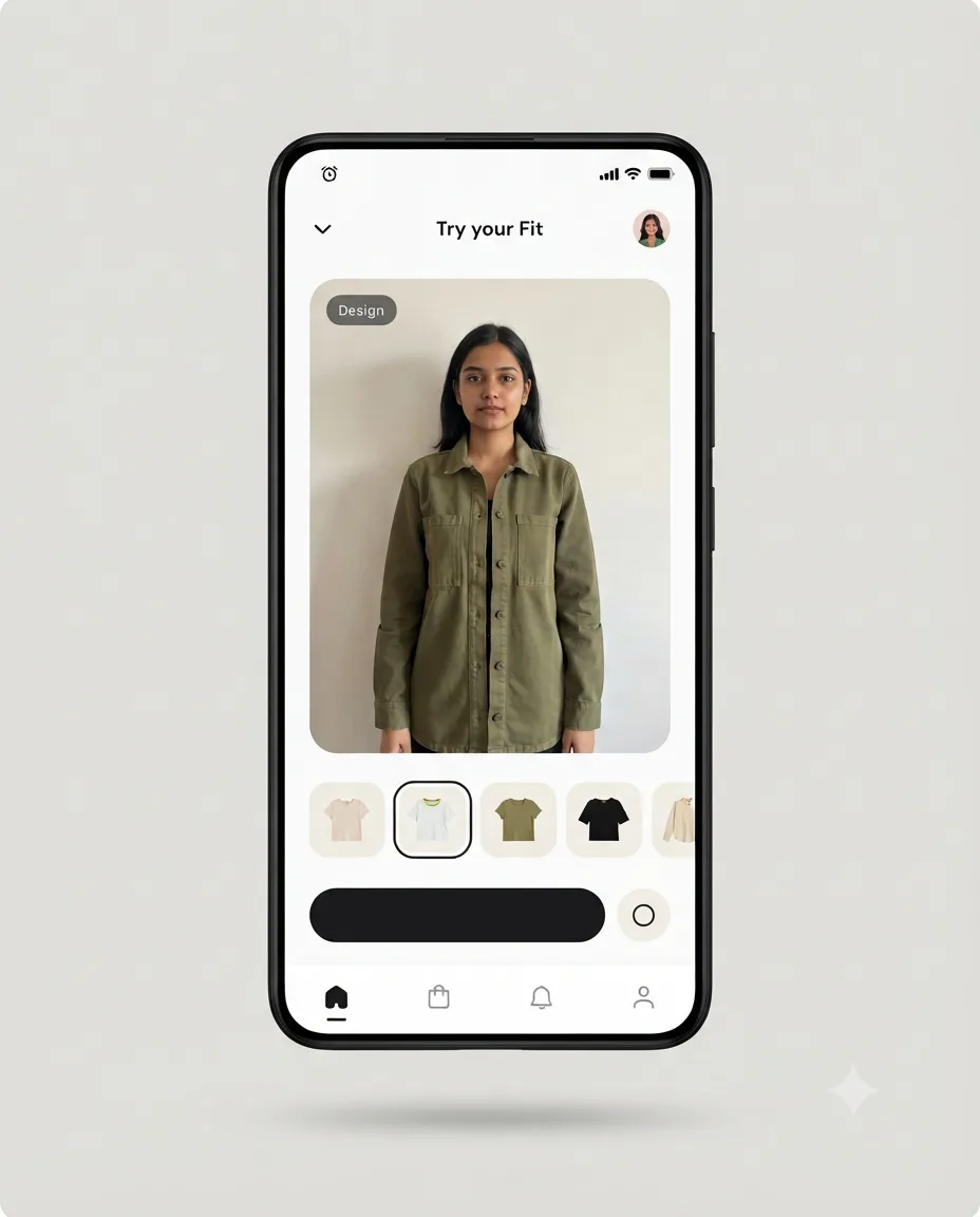 The TyF app showing a wardrobe of saved garments